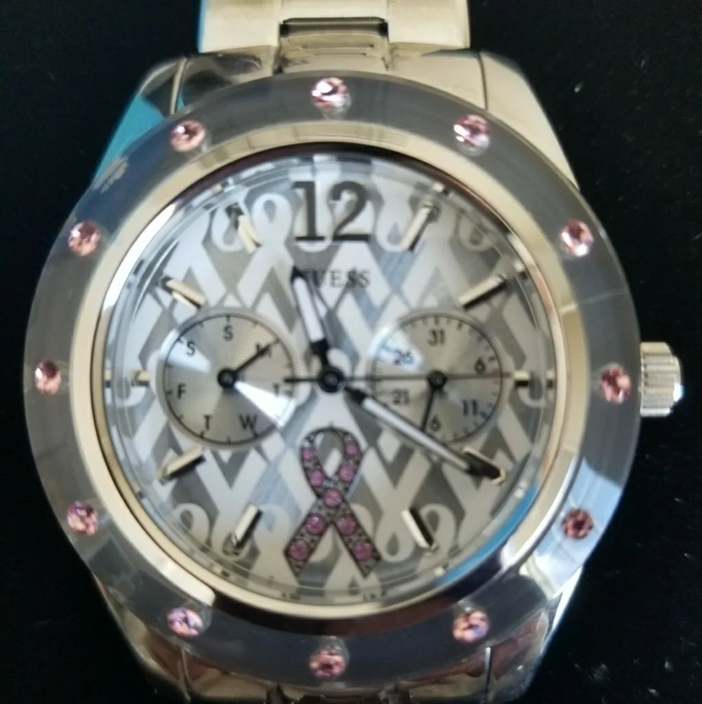 GUESS Pink Ribbon Watch W/ Swarovski Crystals